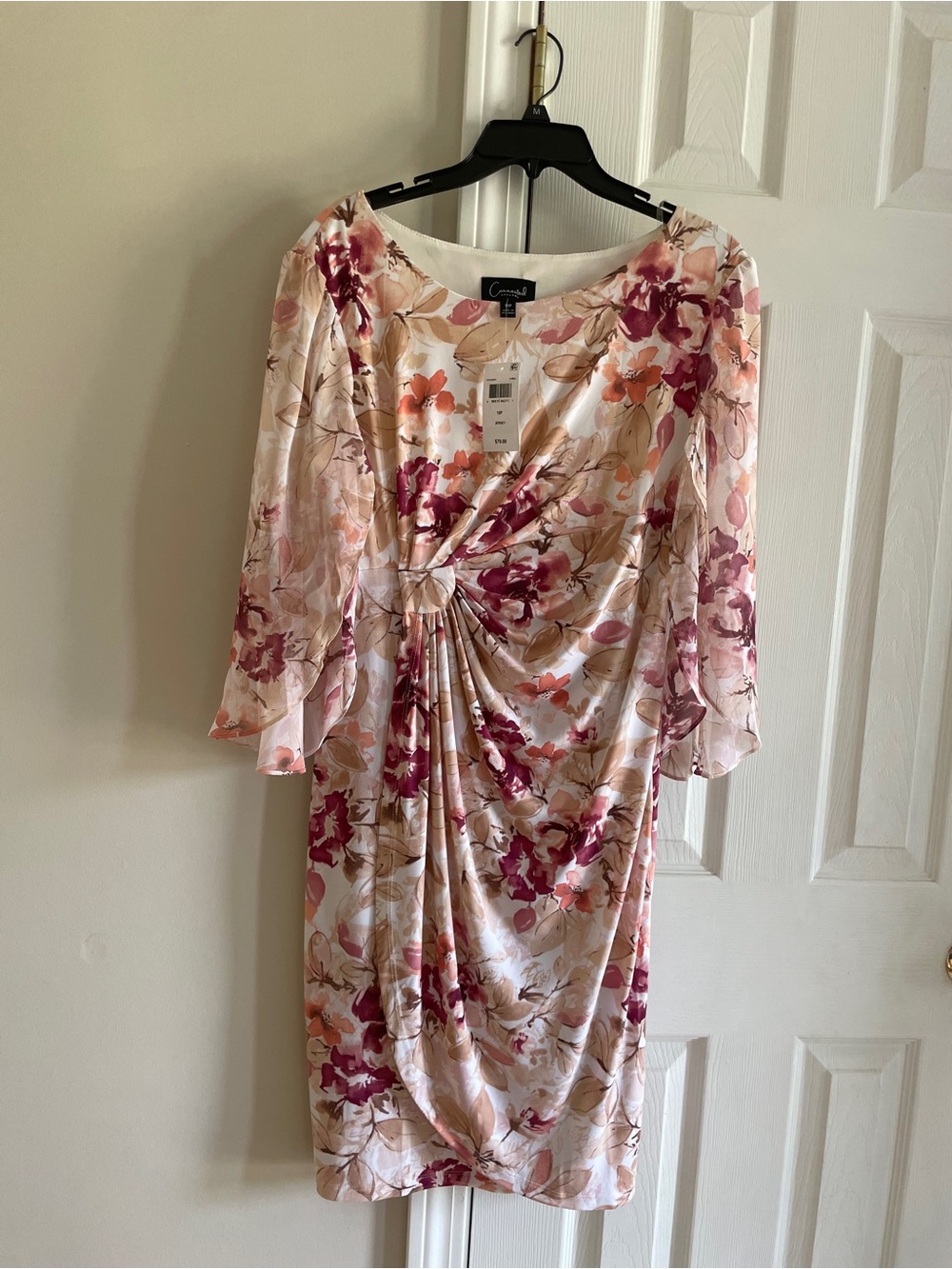 Connected Apparel NWT Floral Twist-Front Midi Dress - Pink, Cream size 10P